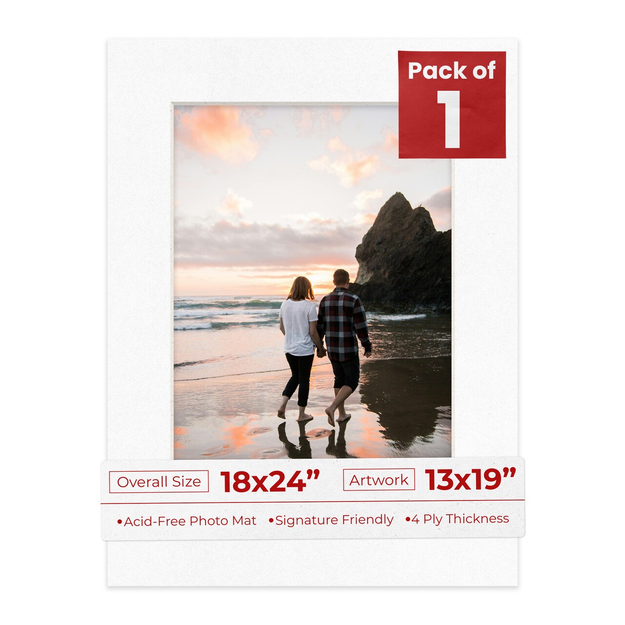 White with Black Core Mat Board for 18x24 Frames - Fits 13x19 Photos